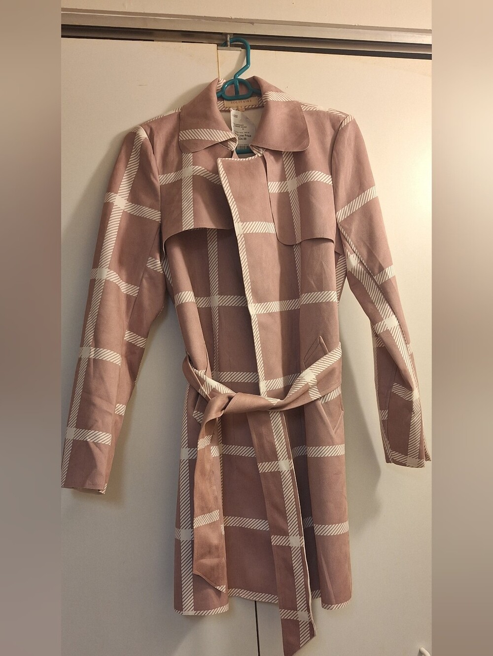 Solitaire Blush Plaid Trench Coat with Self-Tie Belt